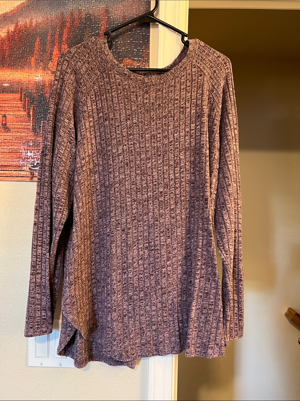 Women's Long-Sleeve Ribbed Tunic Sweater in Heather Plum